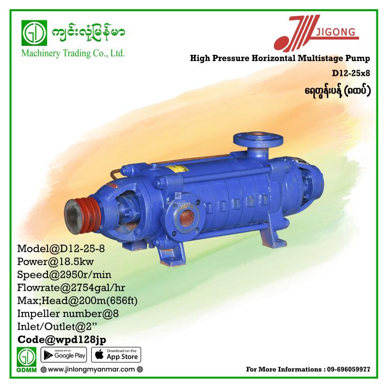 Multistage Pump JIGONG D12-25-8 200m 2"(18.5KW Pulley)