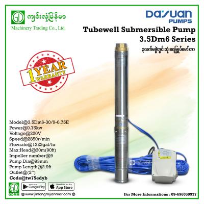 Tube-Well Submersible Pump DAYUAN 3.5Dm6-30/9-0.75E 0.75Kw(220V)(Digital Display မပါ)